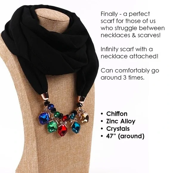 Infinity Black Scarf Colorful Beaded Pendants Jewelry Necklace - Picture 2 of 6